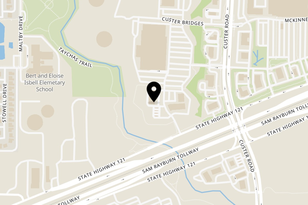 Map showing the location of Fun Pizza Kitchen on 15900 State Hwy 121 suite 100 in Frisco